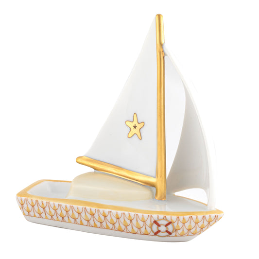 Herend Sailboat at Sea Blue