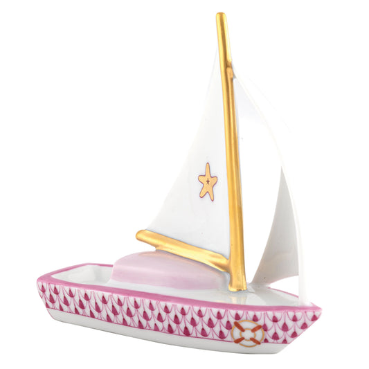 Herend Sailboat at Sea Blue