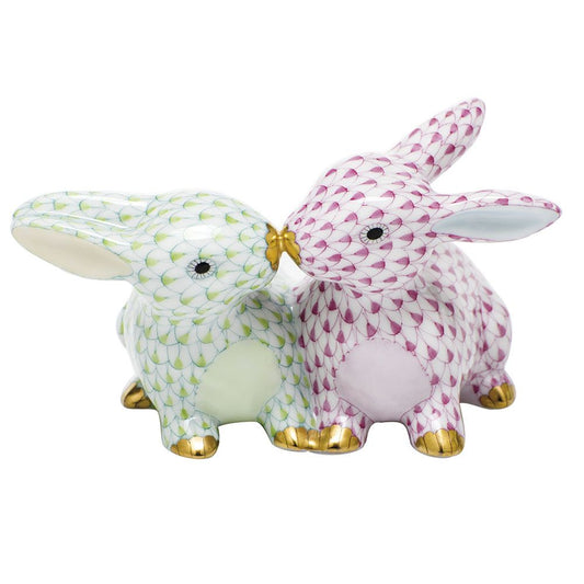 Herend Kissing Bunnies Lime and Raspberry