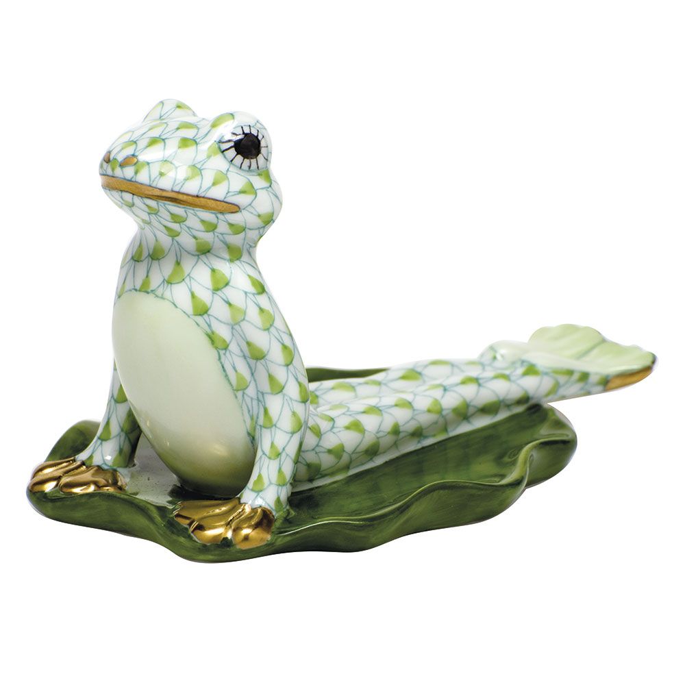 Herend Yoga Frog in Cobra Pose Keylime