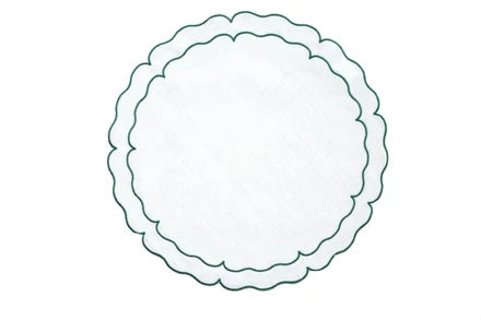 Scallop Linen White with Green Placemats Set of 4
