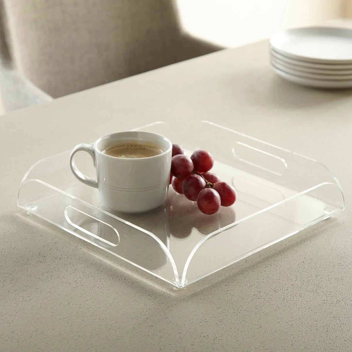 Acrylic Rounded Corner Serving Tray with Handles Clear | Small Square