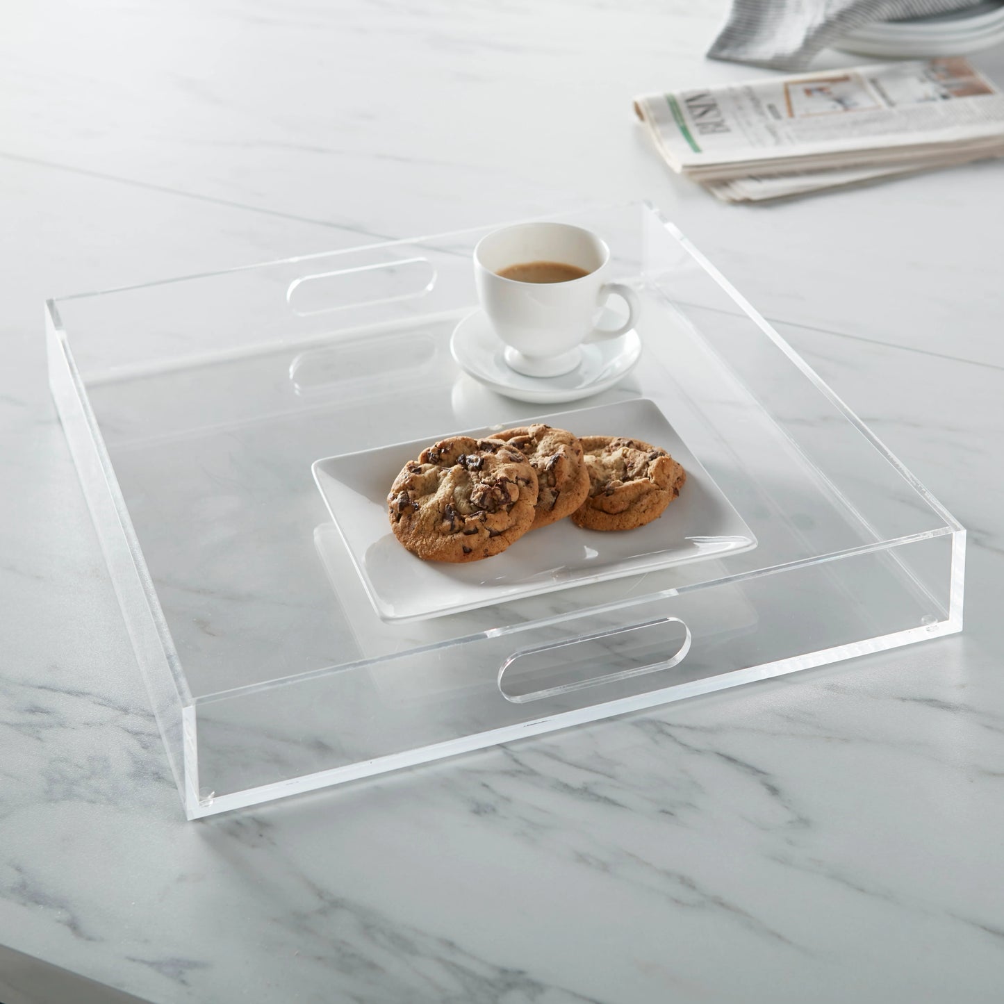 Acrylic Serving Tray with Handles Clear | Large Square