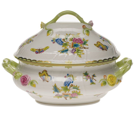 Herend Queen Victoria Green Tureen with Branch Handles