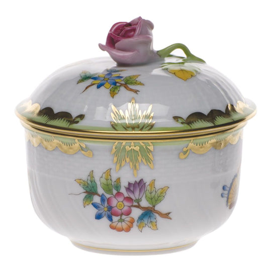 Herend Queen Victoria Green Covered Sugar with Rose (Copy)