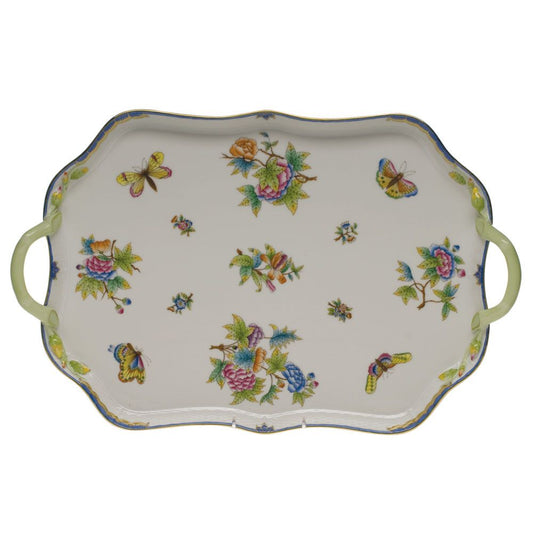 Herend Queen Victoria Blue Rectangular Tray with Handles