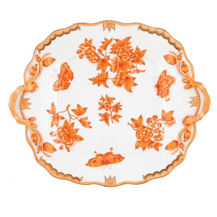 Herend Fortuna Rust Square Cake Plate with Handles