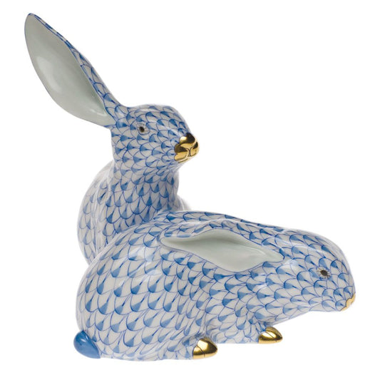 Herend Large Pair of Rabbits Blue