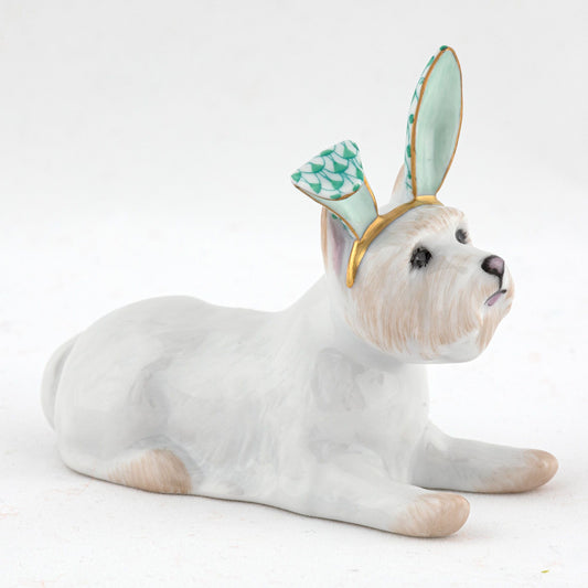 Herend Westie with Bunny Ears Green