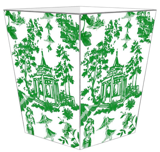 Green and White Pagoda Scallop Wastebasket