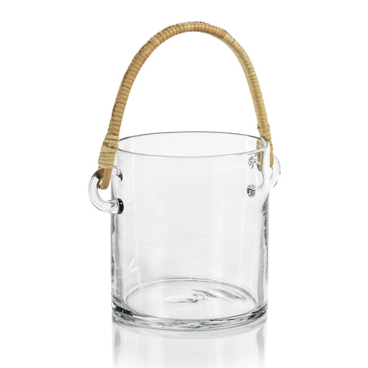 Glass Ice Bucket with Rattan Handle