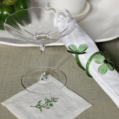 Set of 4 Botanica Glass Green Flower Napkin Ring