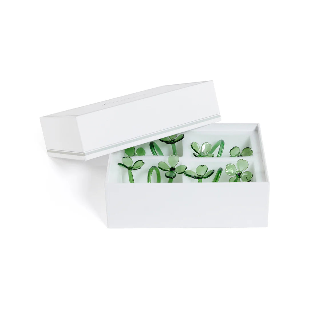 Set of 4 Botanica Glass Green Flower Napkin Ring
