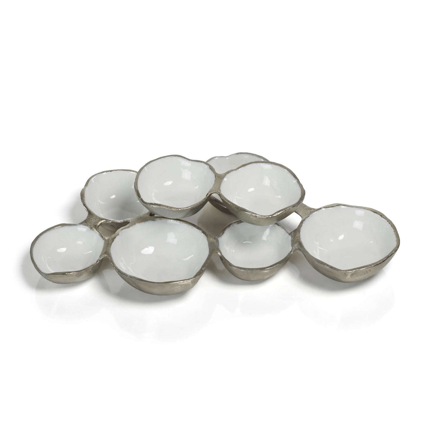 Charcuterie Serving Bowls Cluster of 8 Small Nickel and White