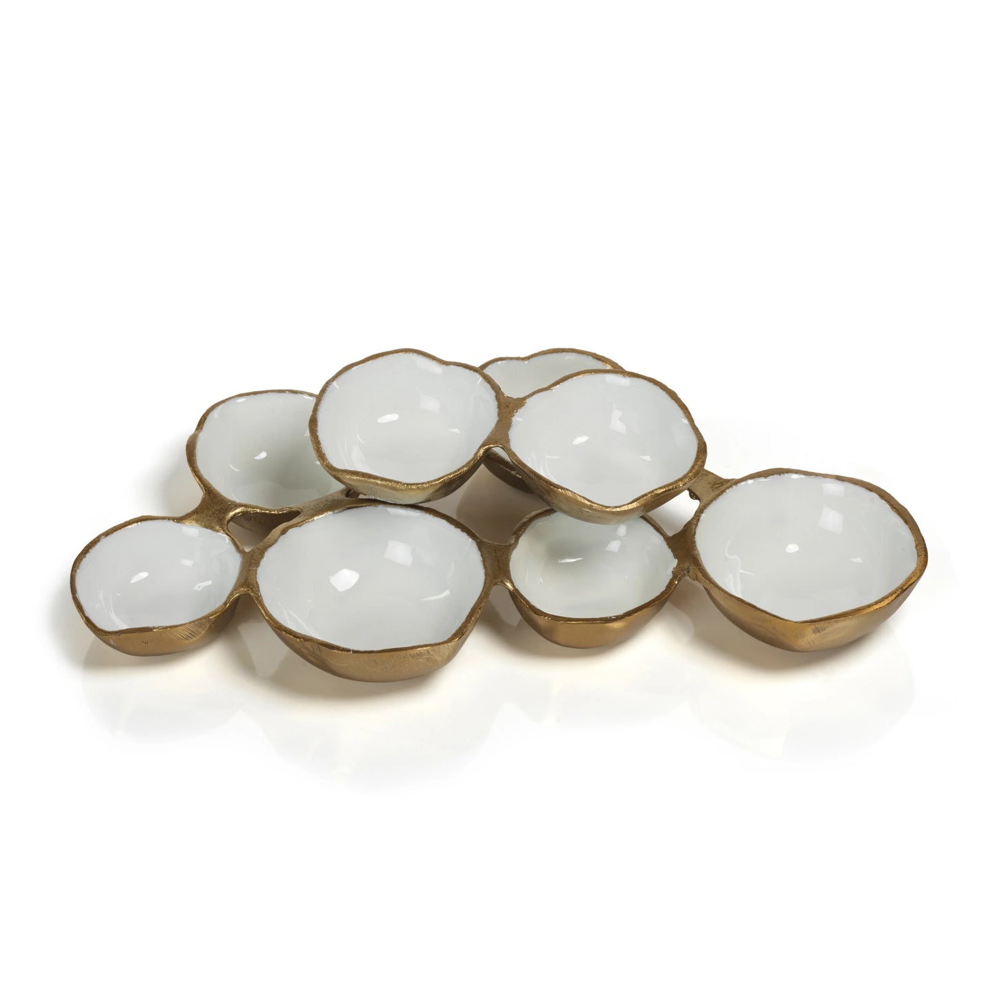 Charcuterie Serving Bowls Cluster of 8 Small Gold and White