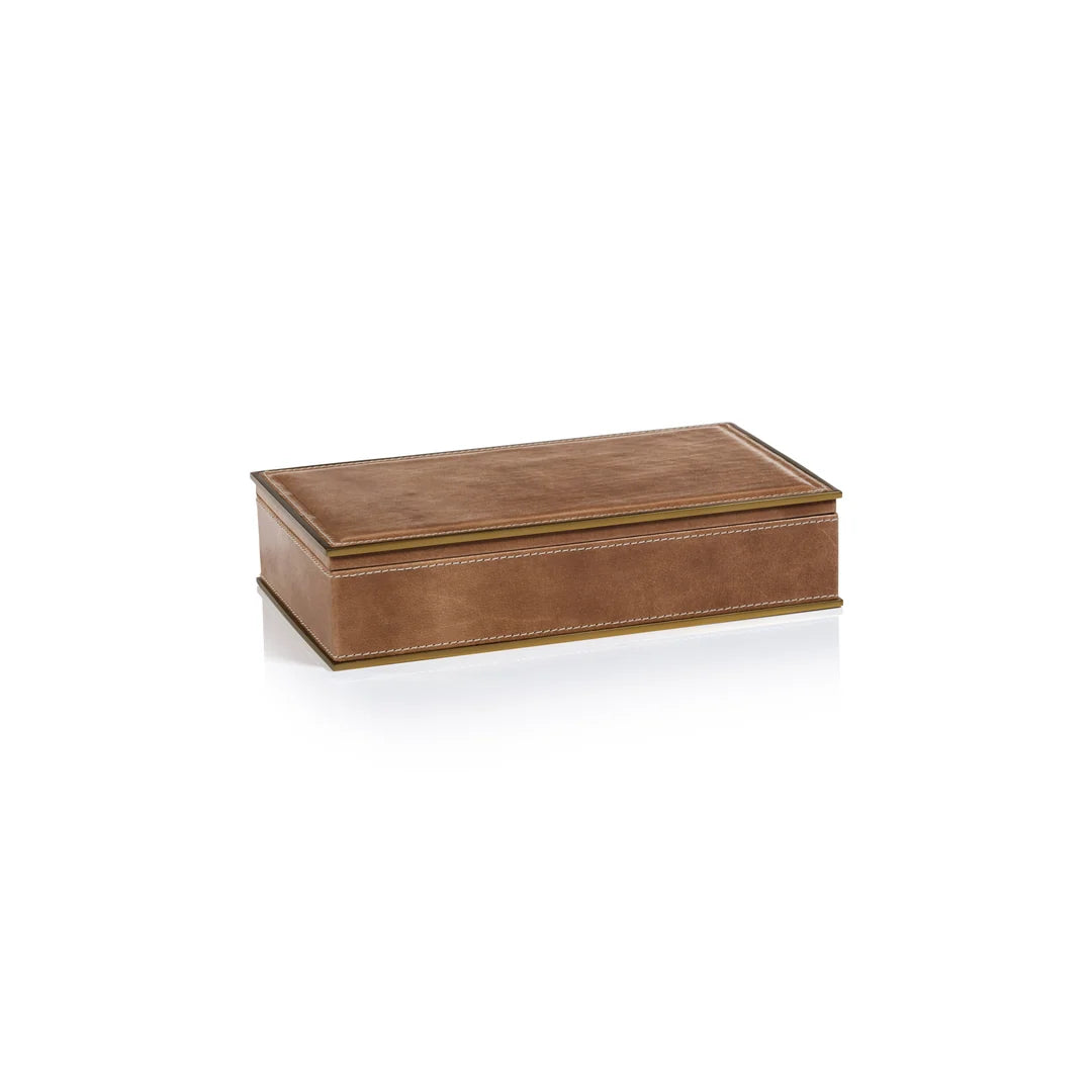 Leather Box with Brass Trim - Small