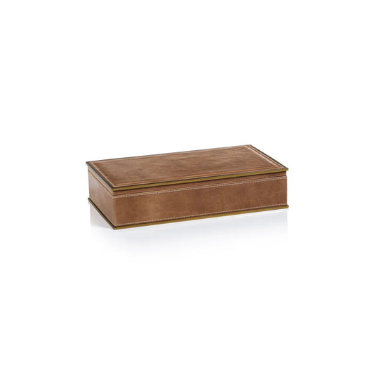 Leather Box with Brass Trim - Small