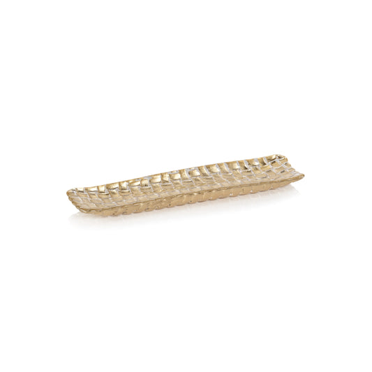 SALE Braided Rectangular Glass Tray Gold