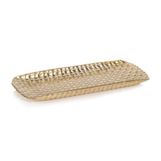 SALE Braided Rectangular Glass Tray Gold