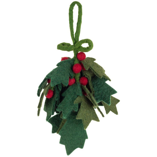 10.5" Tall Holly Leaf Hanging Felt Christmas