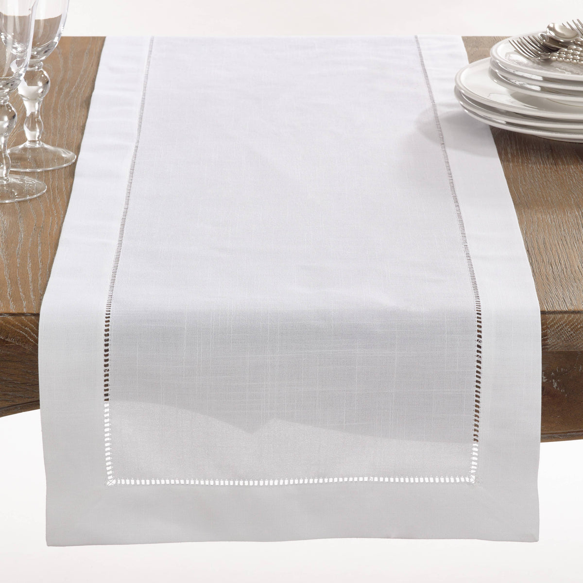 Runner with Hemstitched Border - Perfect for Everyday Dining: White / 16"x90"