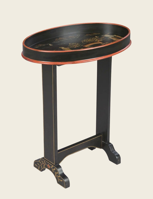 Oval End Table - Black w/Design