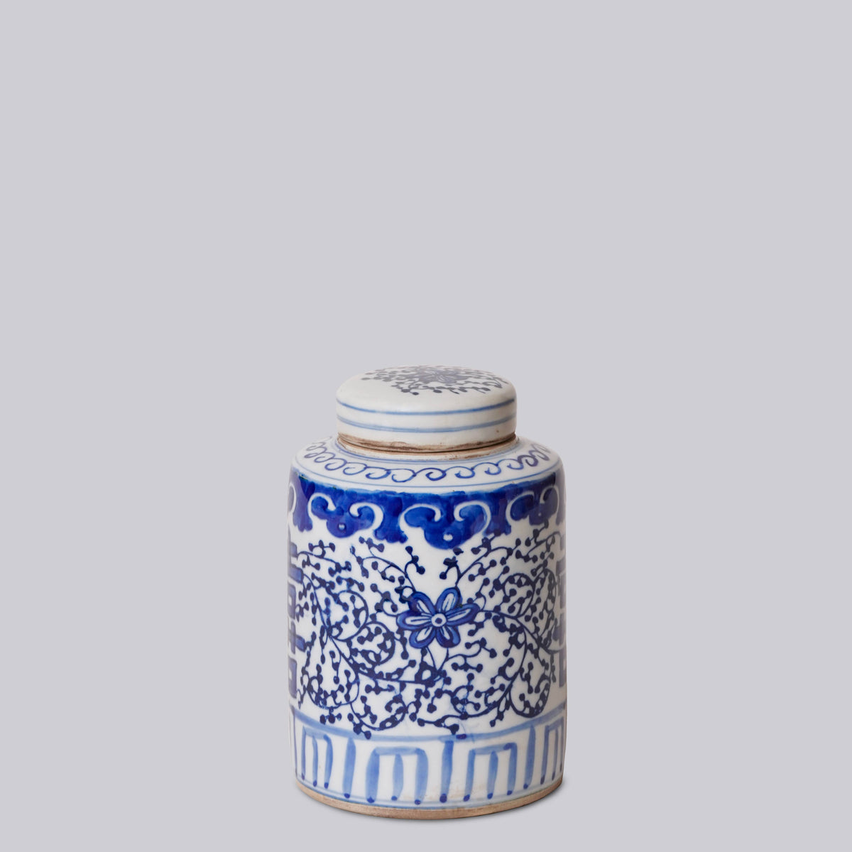 Blue and White Porcelain Double Happiness Cylinder Caddy