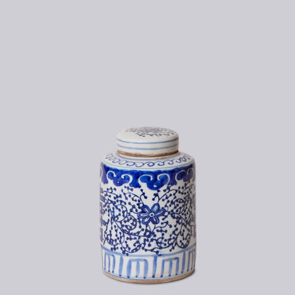 Blue and White Porcelain Double Happiness Cylinder Caddy