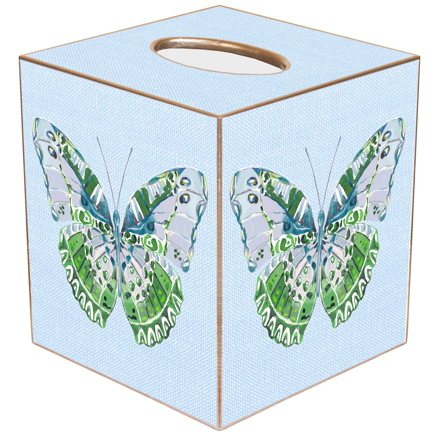 Blue Linen Butterfly Tissue Box: Paper Mache