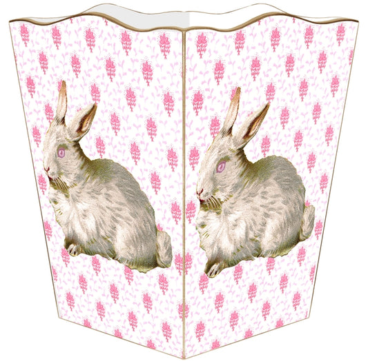 Pink Bunny on Provencial Print Wastebasket with Scallop Top