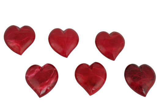 Set of 6 Red Alabaster Stone Heart Paperweights 2.5"