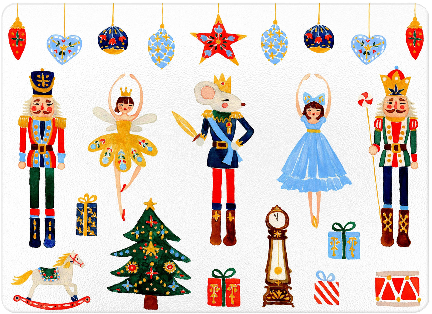 Nutcracker Suite Glass Cutting Board: Small Rectangular 8" by 11"