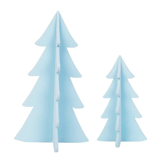 Christmas Tree Sky Blue Flocked Decorative Figurine Set 2