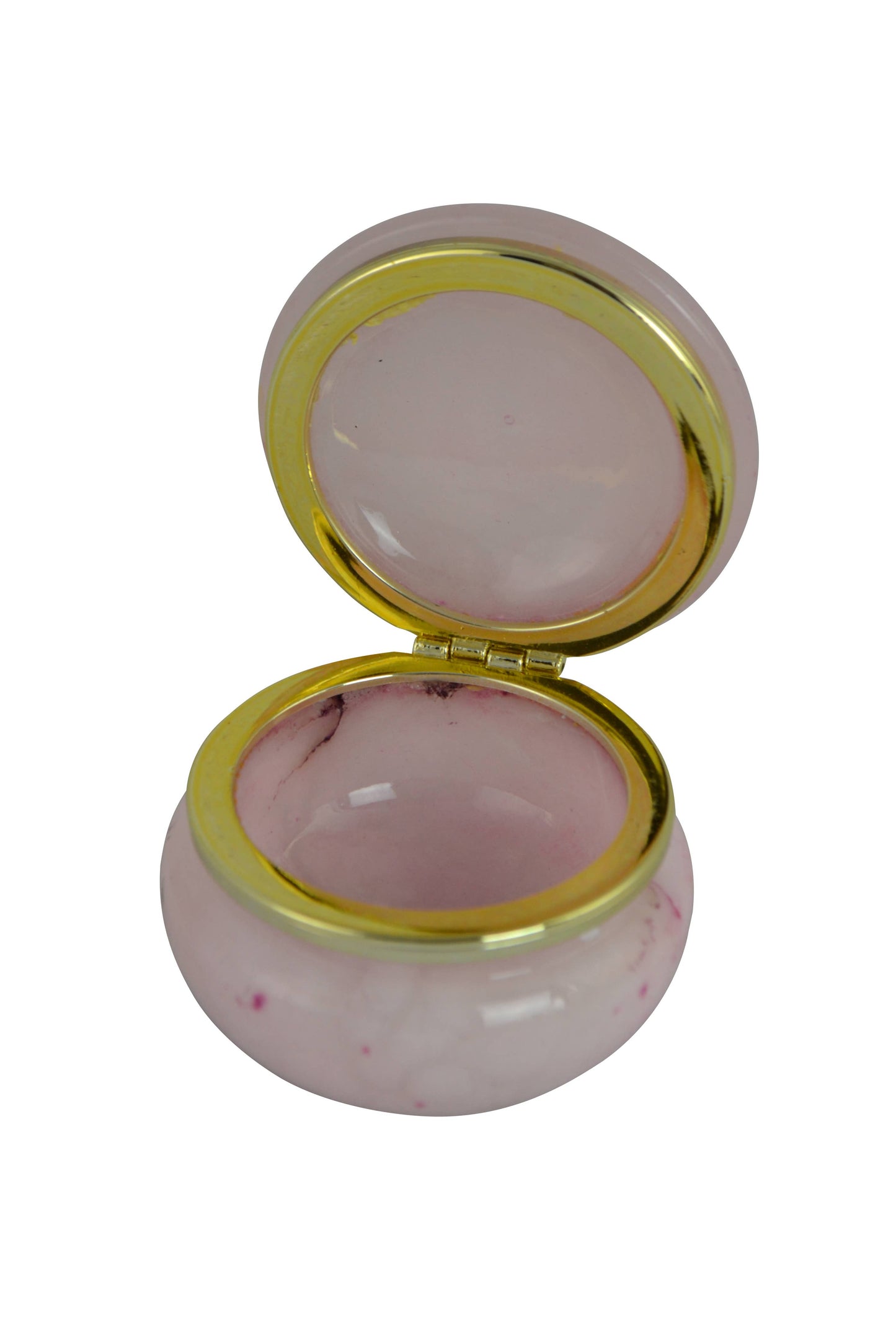 Round Trinket Box Alabaster Stone Pink with Gold Trim 2.5"