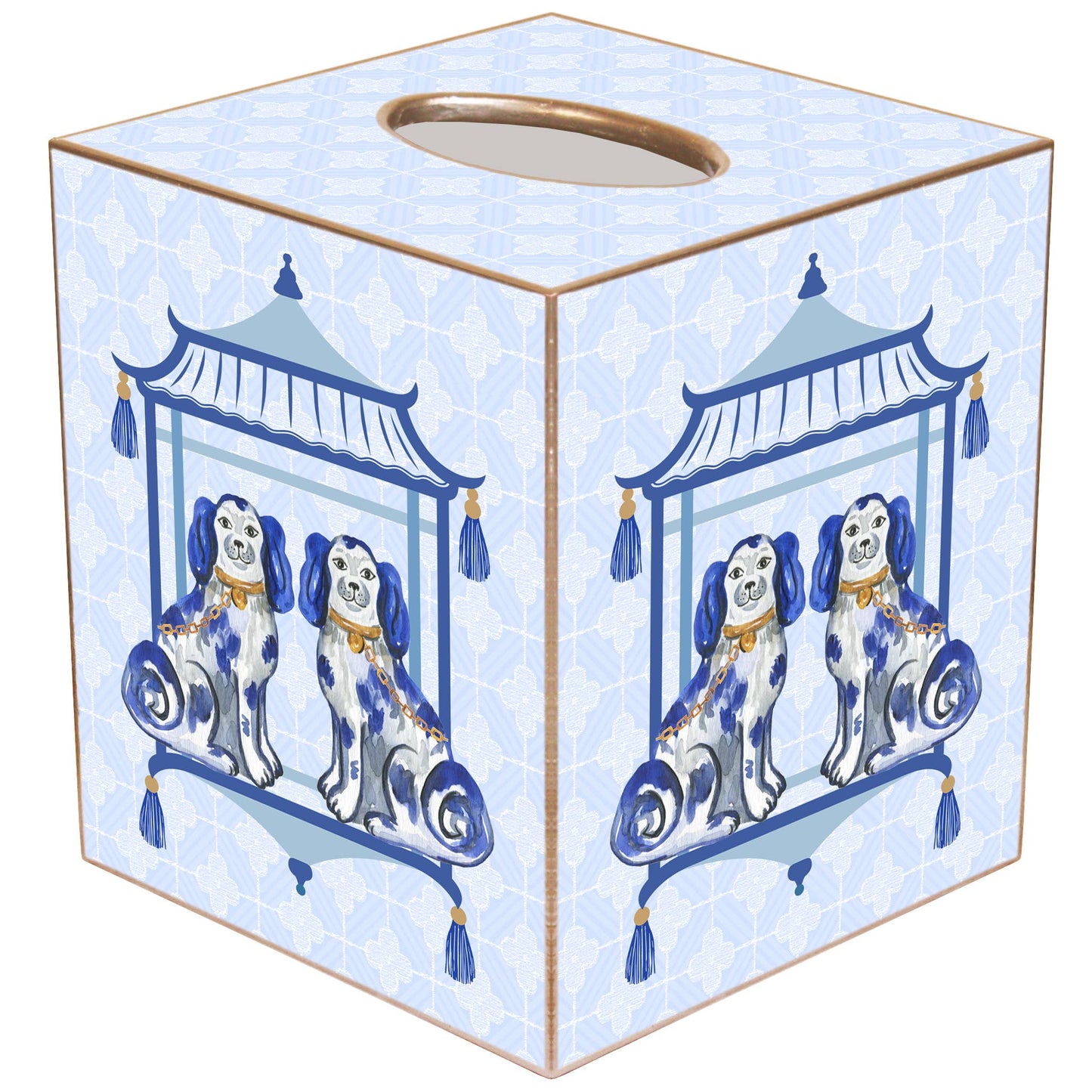 Staffordshire Dogs Blue Background Handmade Tissue Box Cover: Paper Mache