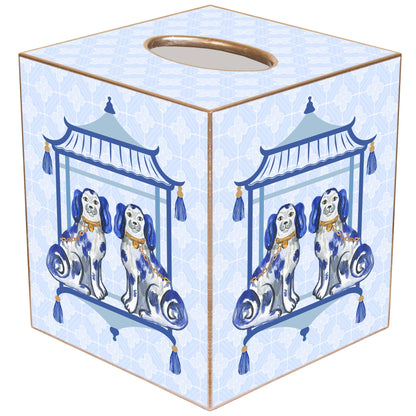 Staffordshire Dogs Blue Background Handmade Tissue Box Cover: Paper Mache