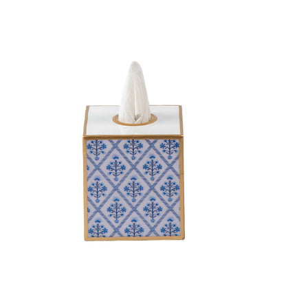 Marigold Lattice Enameled Tissue Box Cover: Blue