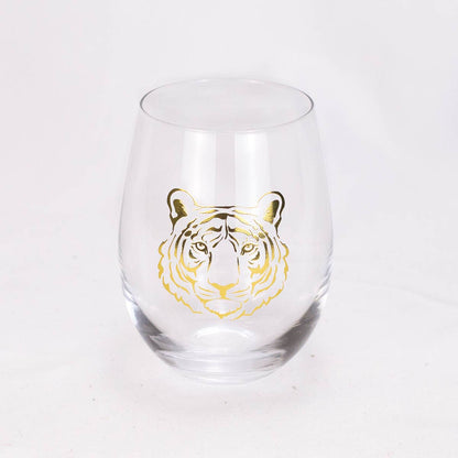 Tiger Wine Glass Gift Set   Clear/Gold   16oz