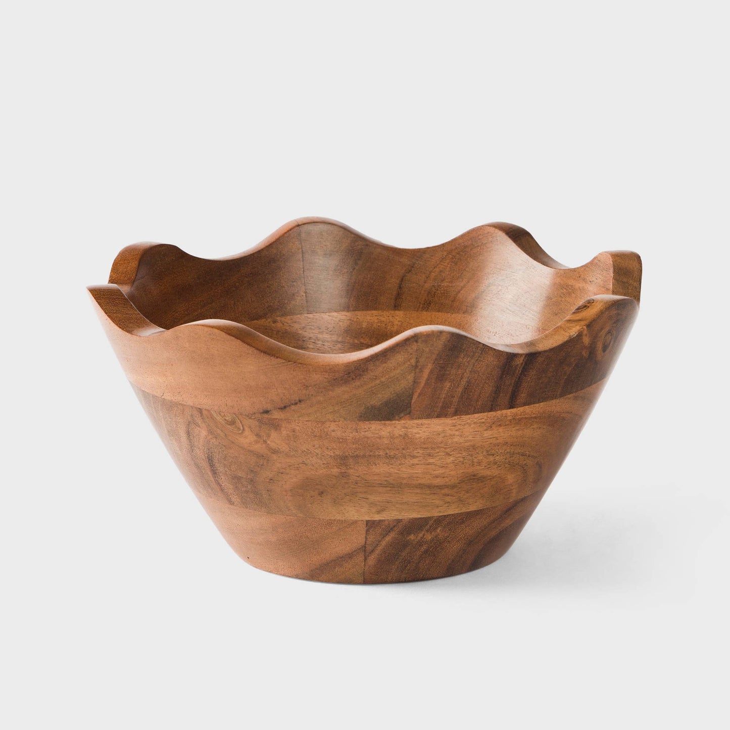 Hand-carved Acacia Wood Scalloped Serving Bowl: Small