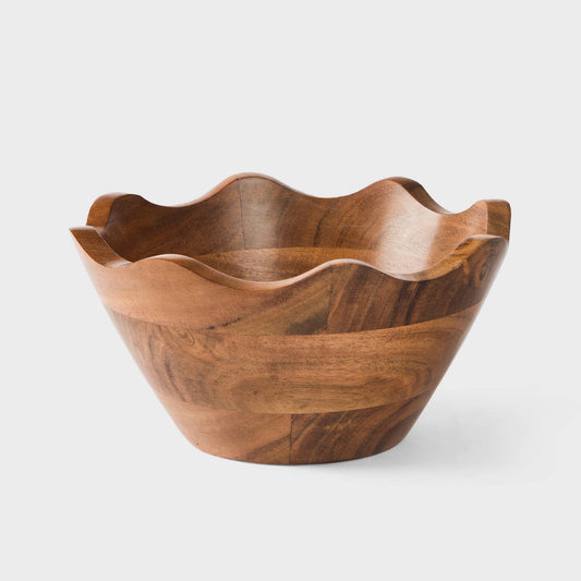 Hand-carved Acacia Wood Scalloped Serving Bowl: Small