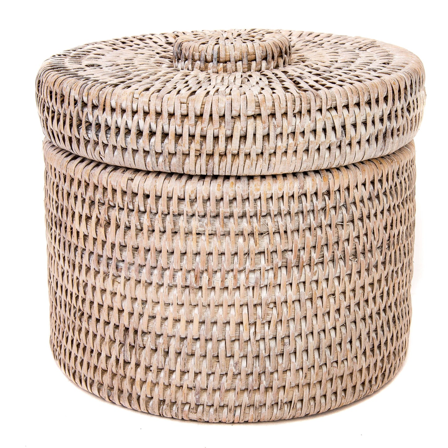 Rattan Round Single Tissue Roll Box: White Wash