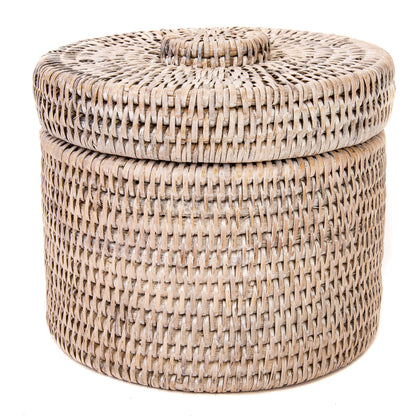 Rattan Round Single Tissue Roll Box: White Wash
