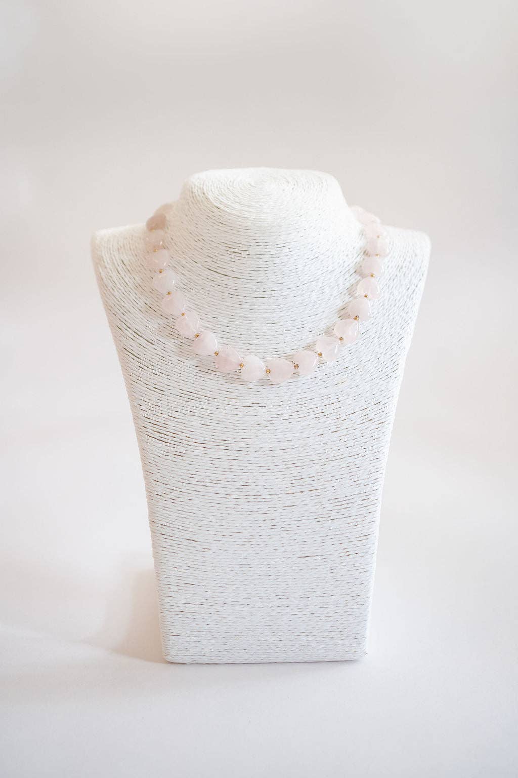 Heart- 14MM - Quartz Beaded Necklace - WS: Pink