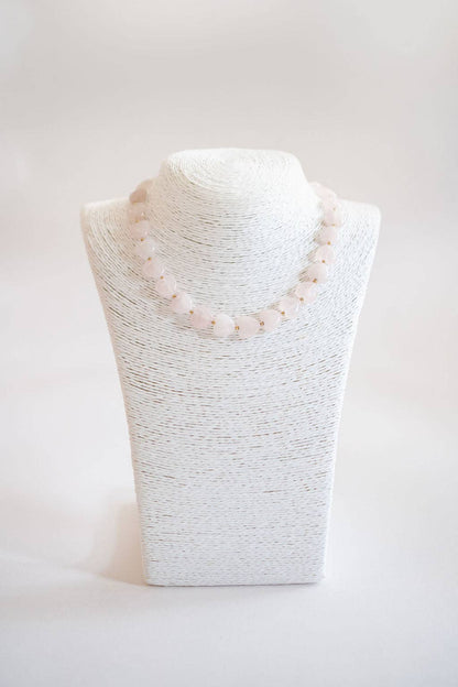 Heart- 14MM - Quartz Beaded Necklace - WS: Pink