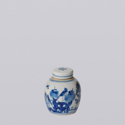 Blue and White Porcelain Mini Bird and Flower Round Jar