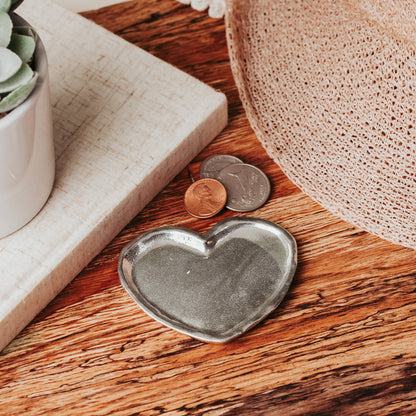 Handmade Pewter Coin Dish - Ring Dish - Jewelry Dish: Plain Heart Dish