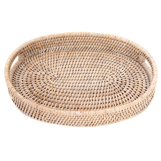 Rattan Oval Vanity Tray: White Wash