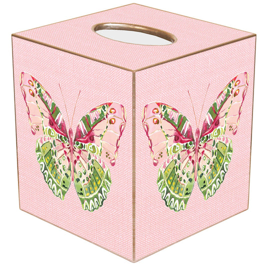 Pink Linen Butterfly Tissue Box: Paper Mache