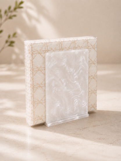 White Pearl Acrylic Vertical Napkin Holder with Clear Front