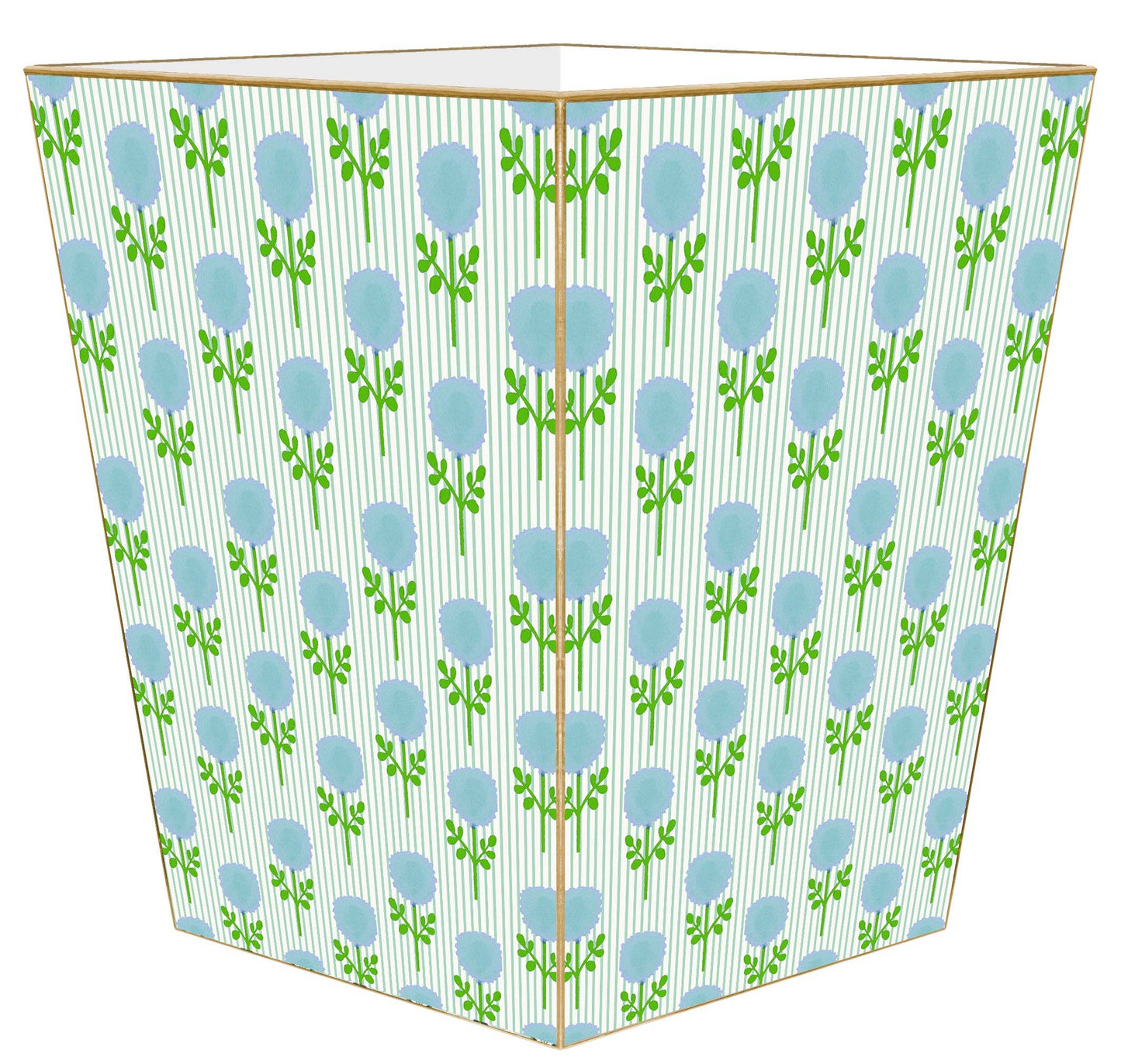 WB9319-Marigold Ticking Stripe Blue by Laura Park Wastebasket: Wood Scalloped Top